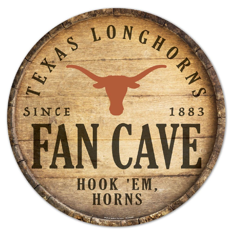 Texas Longhorns Sign Wood 14 Inch Round Barrel Top Design