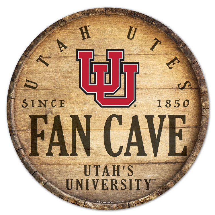 Utah Utes Sign Wood 14 Inch Round Barrel Top Design