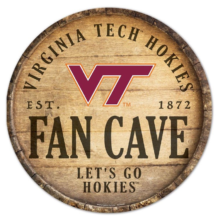 Virginia Tech Hokies Sign Wood 14 Inch Round Barrel Top Design