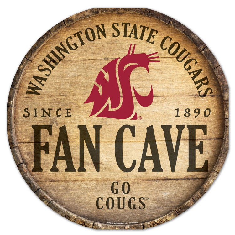 Washington State Cougars Sign Wood 14 Inch Round Barrel Top Design