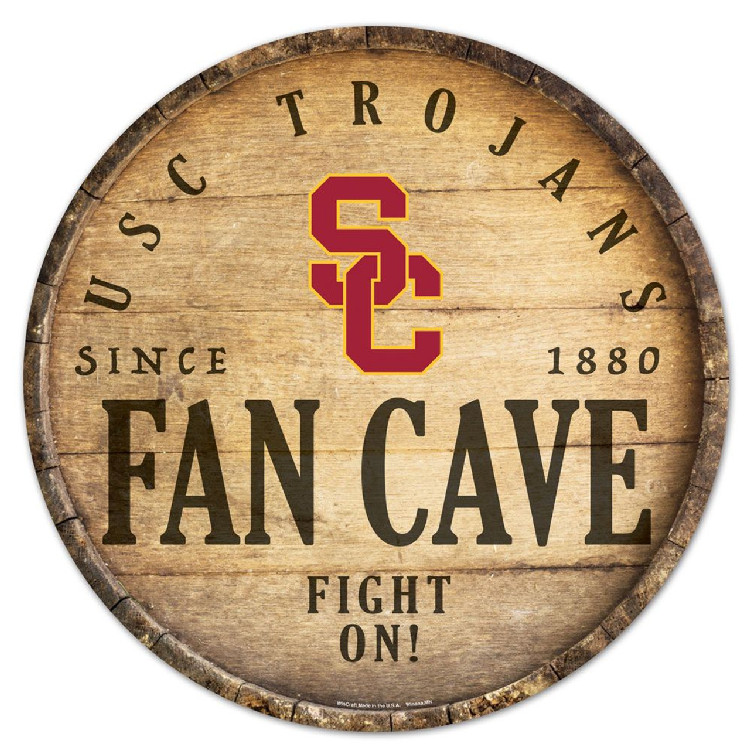 USC Trojans Sign Wood 14 Inch Round Barrel Top Design