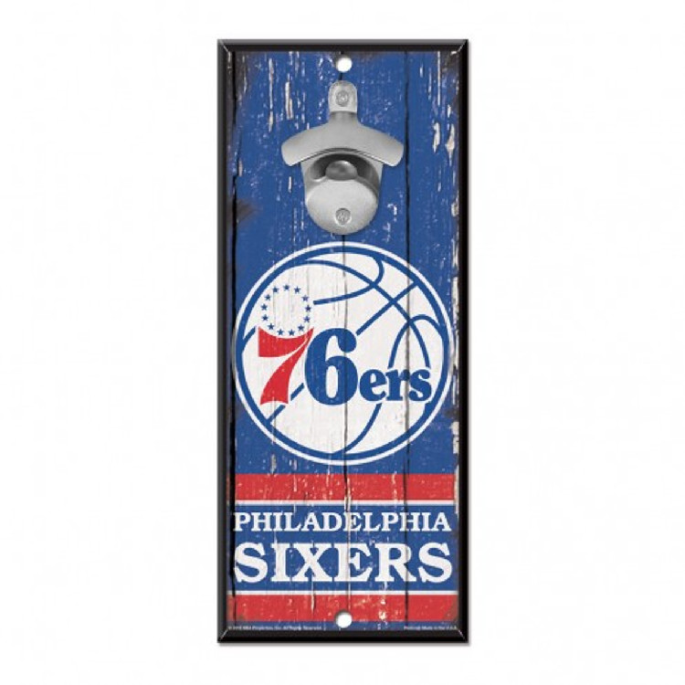 Philadelphia 76ers Sign Wood 5x11 Bottle Opener