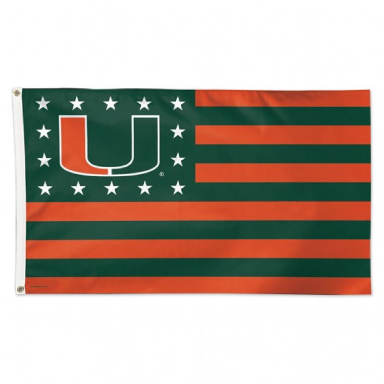 Miami Hurricanes Flag 3x5 Deluxe Style Stars and Stripes Design