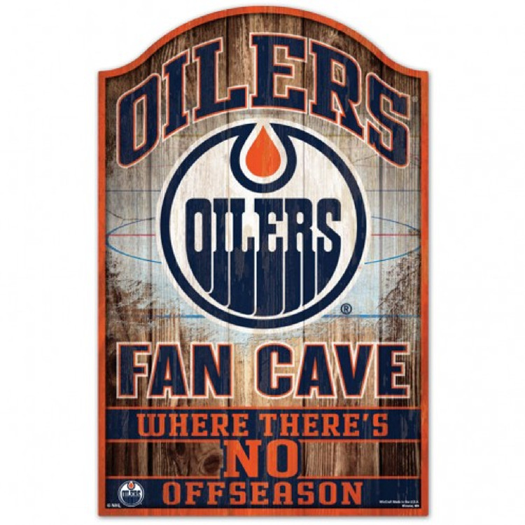 Edmonton Oilers Sign 11x17 Wood Fan Cave Design