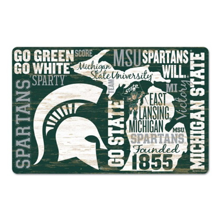 Michigan State Spartans Sign 11x17 Wood Wordage Design