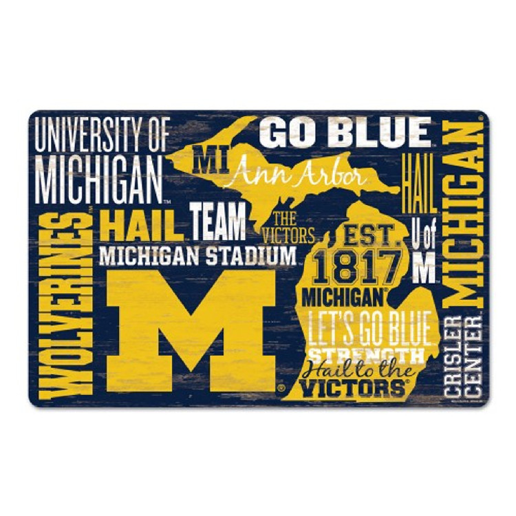 Michigan Wolverines Sign 11x17 Wood Established Design