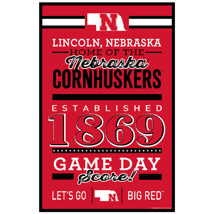 Nebraska Cornhuskers Sign 11x17 Wood Established Design