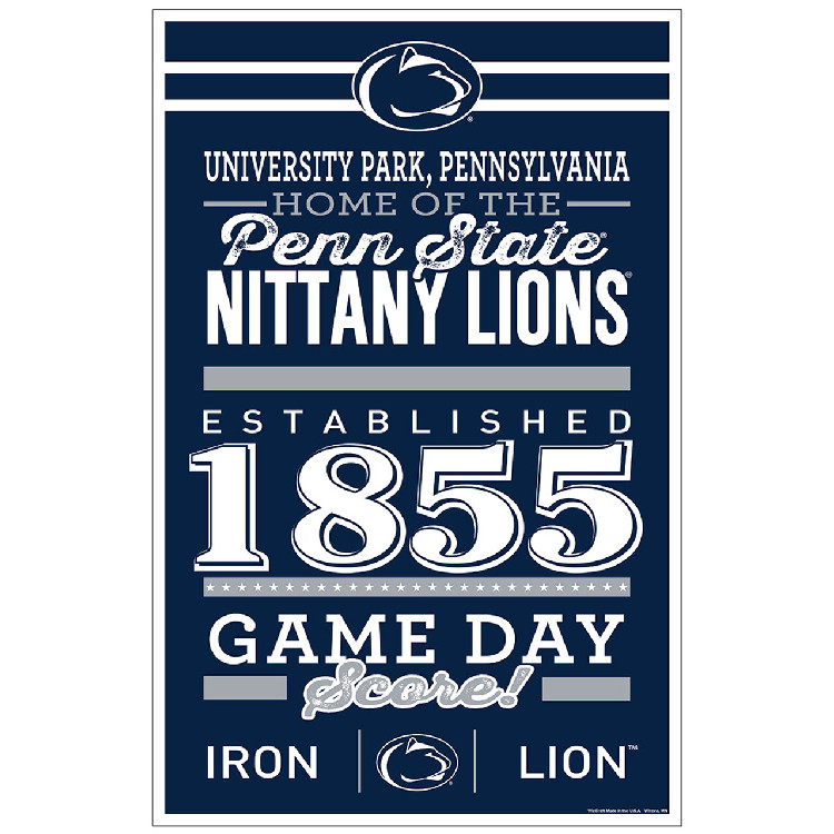 Penn State Nittany Lions Sign 11x17 Wood Established Design