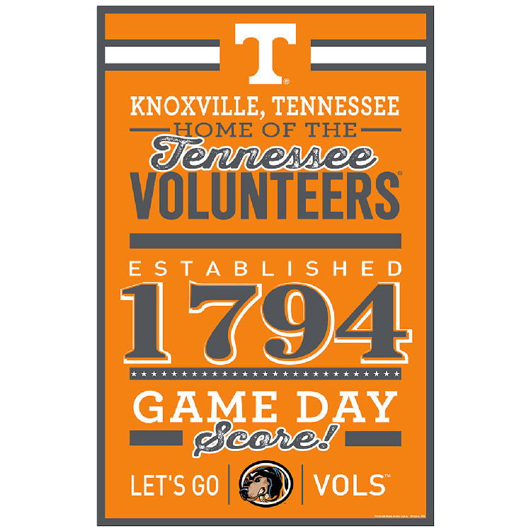 Tennessee Volunteers Sign 11x17 Wood Established Design