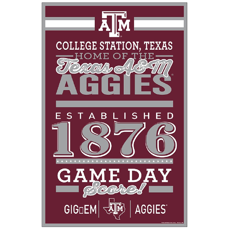 Texas A&M Aggies Sign 11x17 Wood Established Design