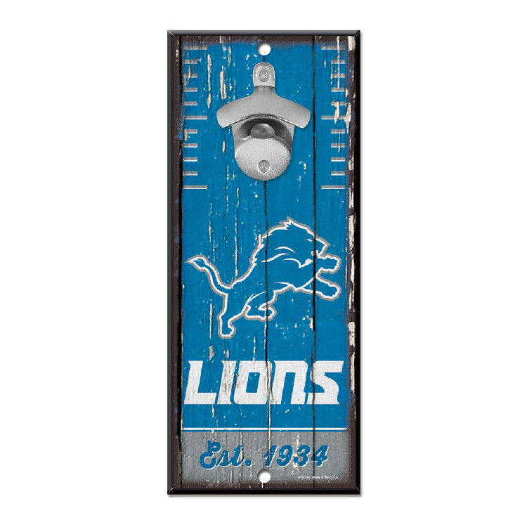 Detroit Lions Sign Wood 5x11 Bottle Opener