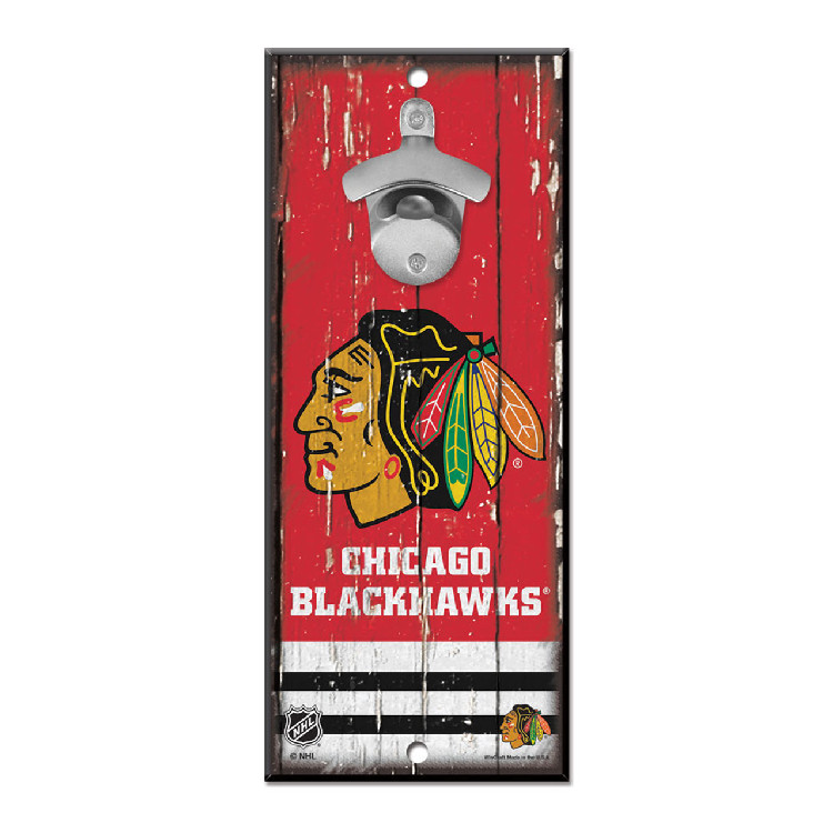 Chicago Blackhawks Sign Wood 5x11 Bottle Opener