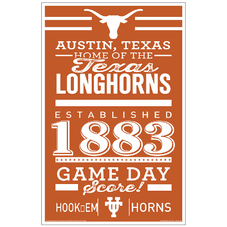 Texas Longhorns Sign 11x17 Wood Established Design