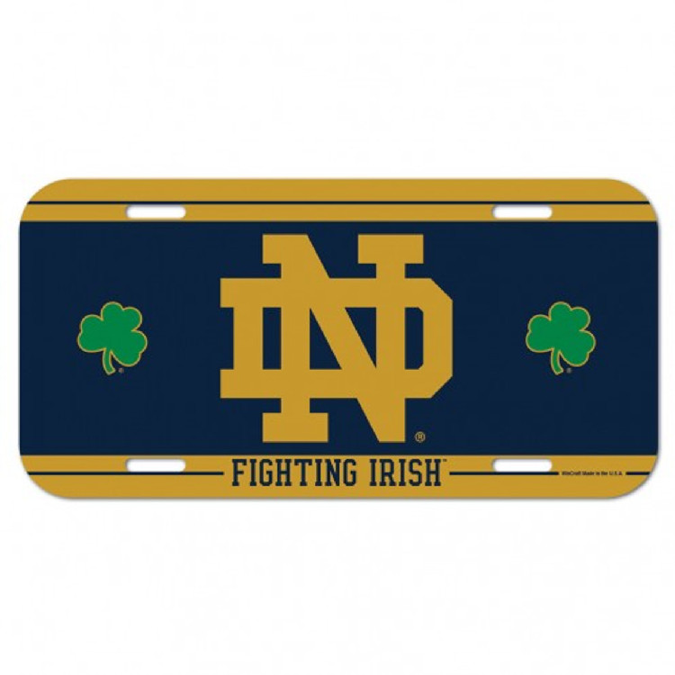 Notre Dame Fighting Irish License Plate Plastic Shamrocks Design