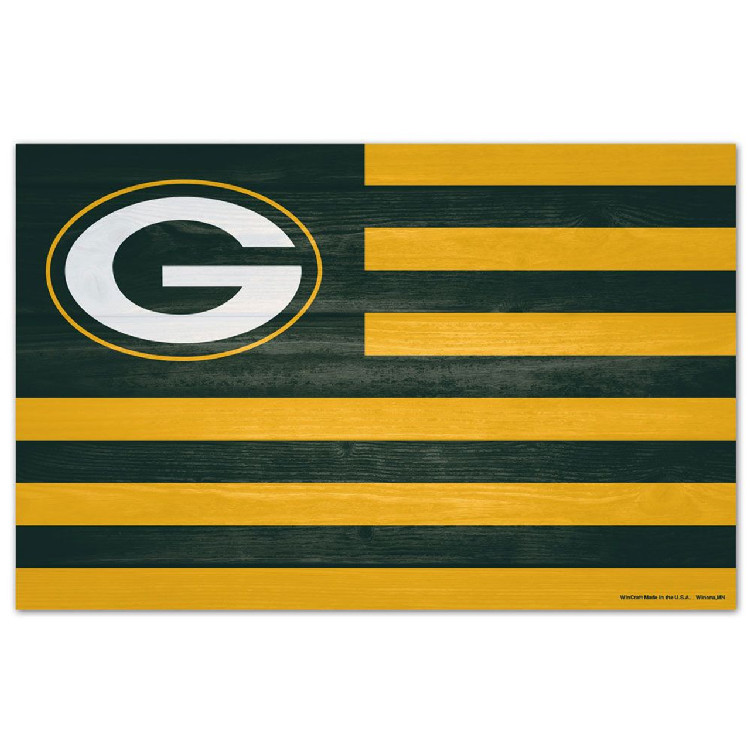 Green Bay Packers Sign 11x17 Wood American Flag Design