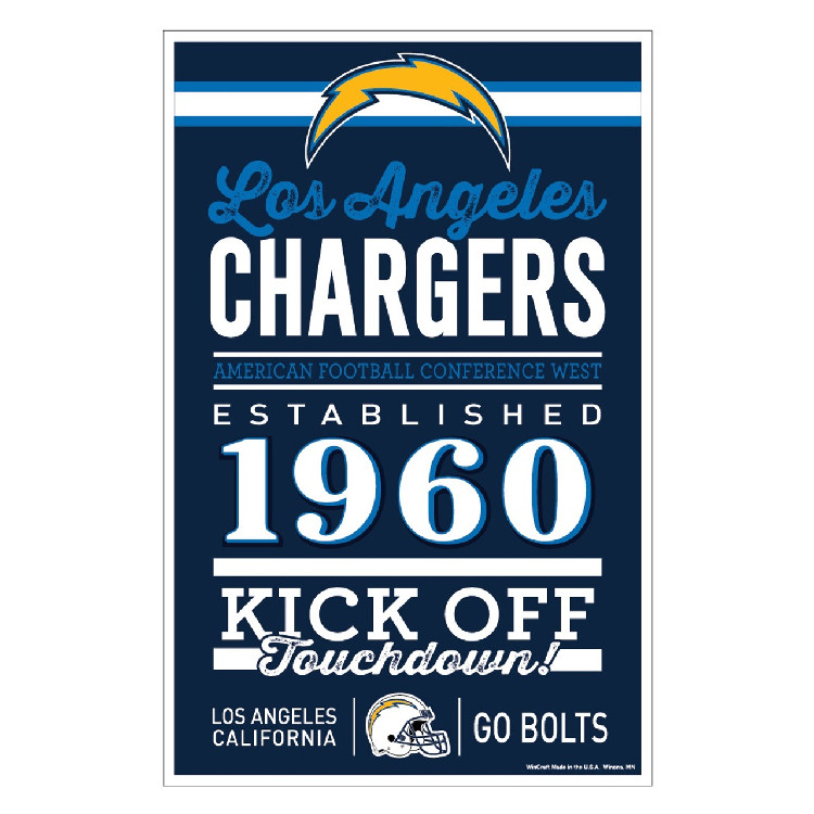 Los Angeles Chargers Sign 11x17 Wood Established Design