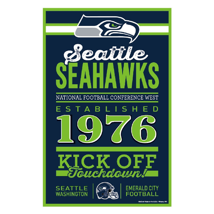 Seattle Seahawks Sign 11x17 Wood Established Design