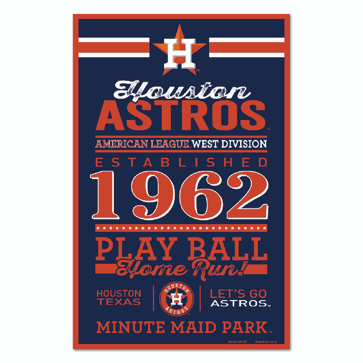 Houston Astros Sign 11x17 Wood Established Design