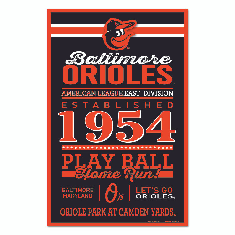 Baltimore Orioles Sign 11x17 Wood Established Design