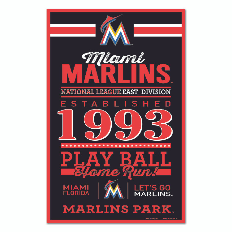 Miami Marlins Sign 11x17 Wood Established Design