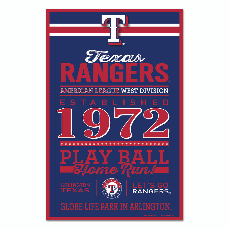 Texas Rangers Sign 11x17 Wood Established Design