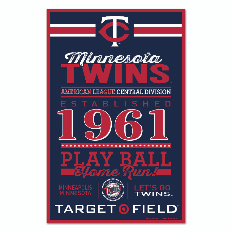 Minnesota Twins Sign 11x17 Wood Established Design