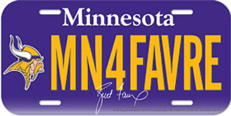 Minnesota Vikings License Plate Plastic Brett Favre Design CO