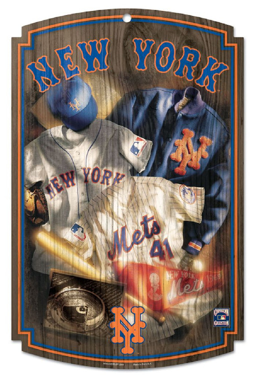 New York Mets Sign 11x17 Wood Throwback Jersey Design