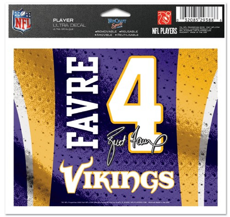 Minnesota Vikings Brett Favre Jersey Decal 5x6 Ultra Color