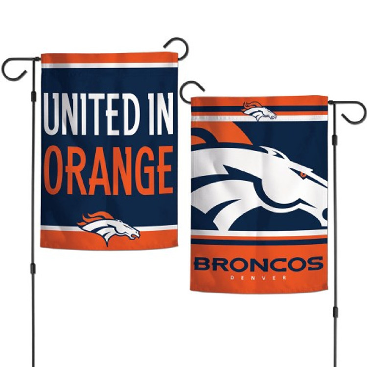 Denver Broncos Flag 12x18 Garden Style 2 Sided Slogan Design