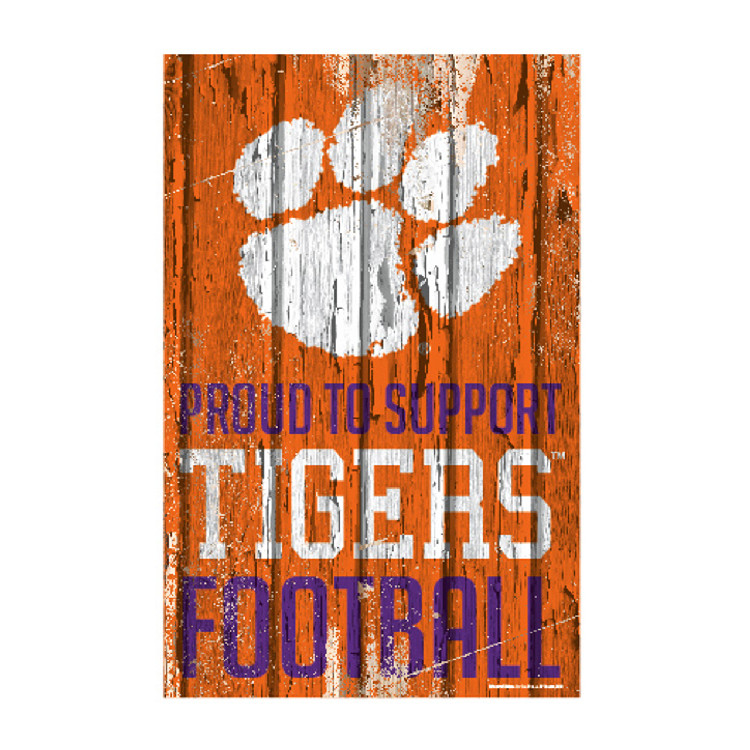 Clemson Tigers Sign 11x17 Wood Proud to Support Design