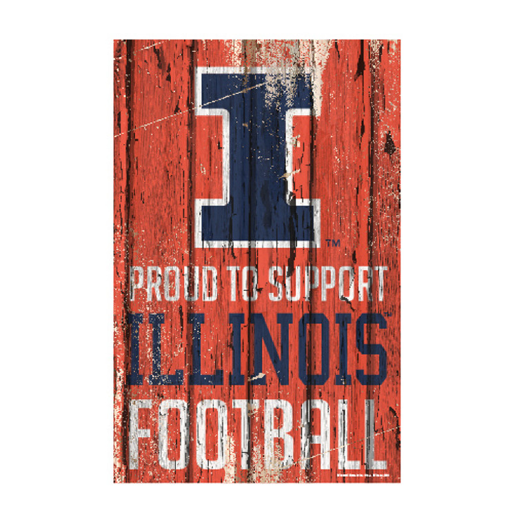 Illinois Fighting Illini Sign 11x17 Wood Proud to Support Design