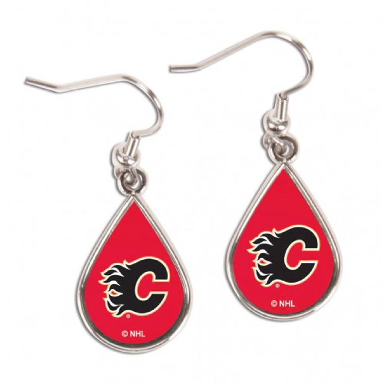 Calgary Flames Earrings Tear Drop Style