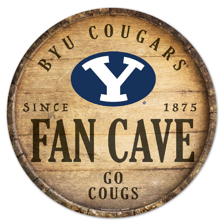 BYU Cougars Sign Wood 14 Inch Round Barrel Top Design