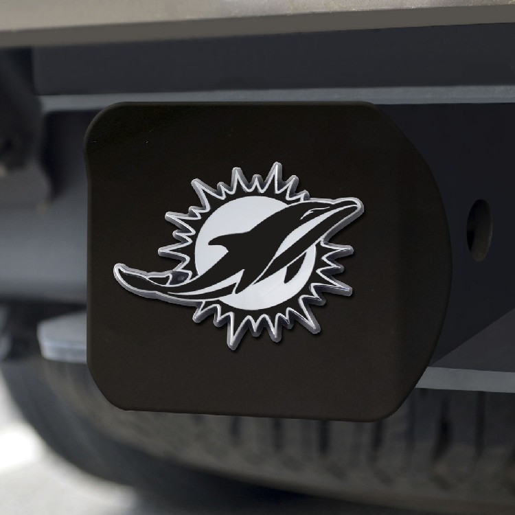 Miami Dolphins Hitch Cover Chrome Emblem on Black