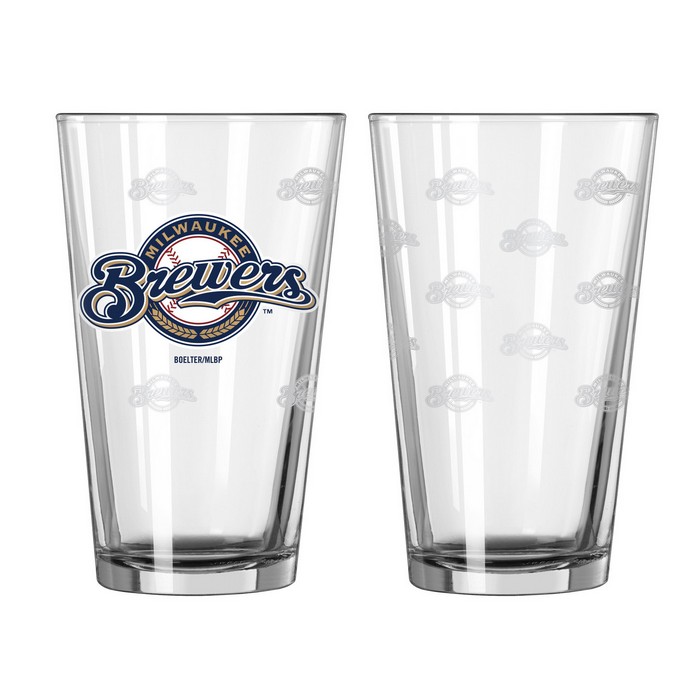 Milwaukee Brewers Glass Pint Satin Etch 2 Piece Set