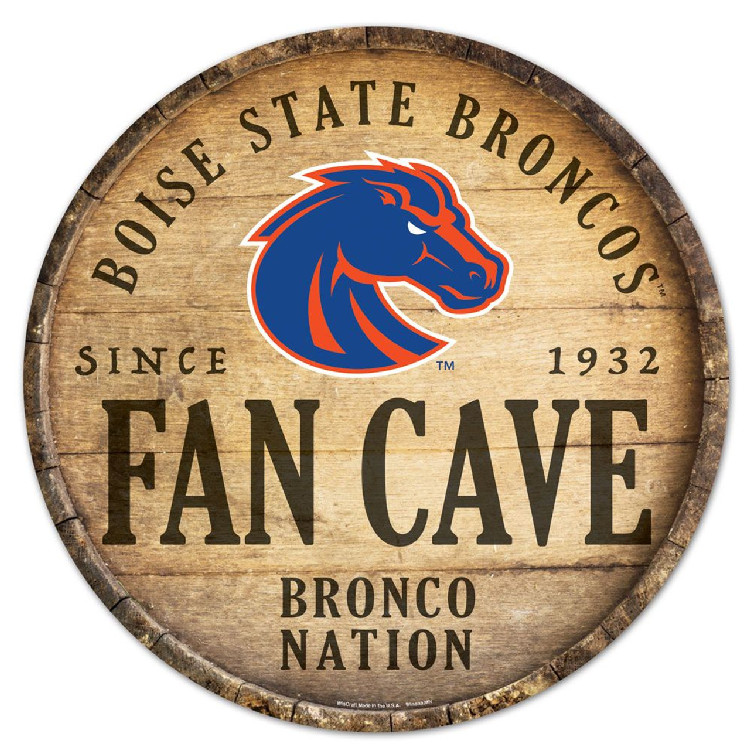 Boise State Broncos Sign Wood 14 Inch Round Barrel Top Design