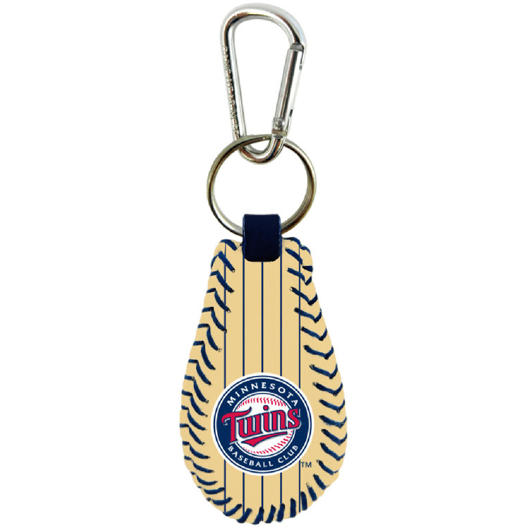 Minnesota Twins Keychain Classic Baseball Pinstripe Cream Leather Navy Thread CO