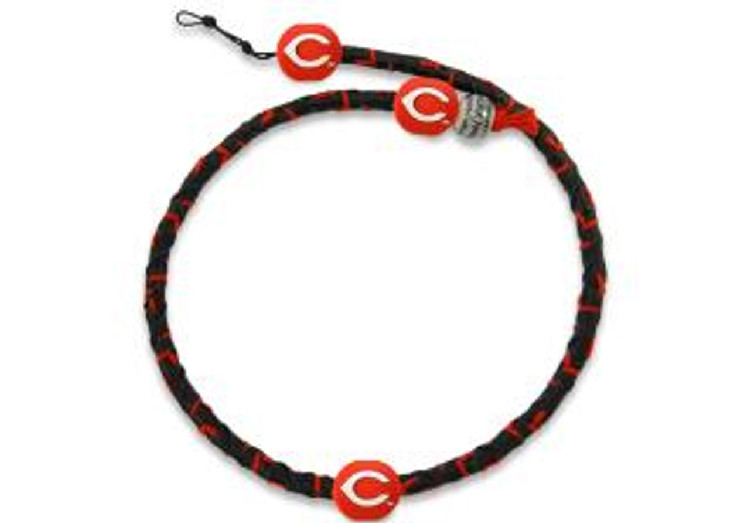 Cincinnati Reds Necklace Frozen Rope Team Color Baseball Black Leather Red Thread CO