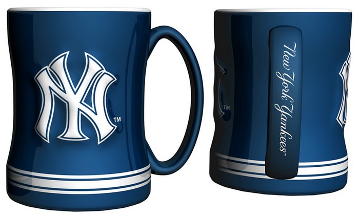 New York Yankees Coffee Mug - 14oz Sculpted Relief - Blue