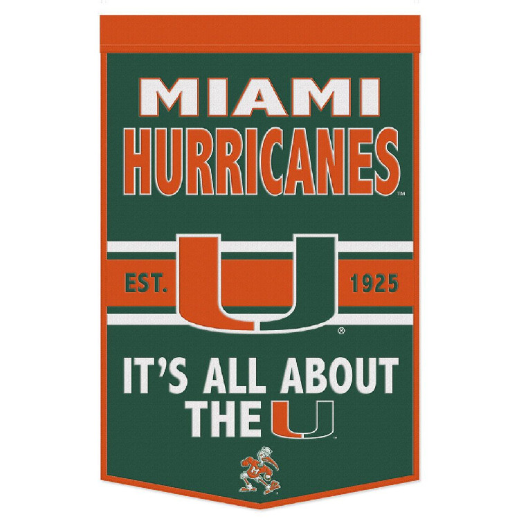 Miami Hurricanes Banner Wool 24x38 Dynasty Slogan Design