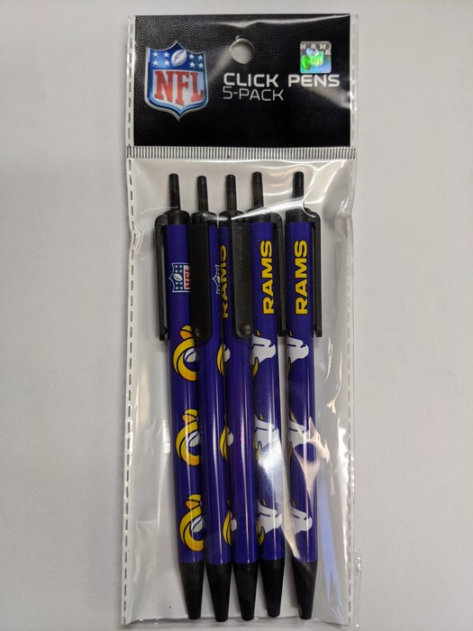 Los Angeles Rams Pens Click Style 5 Pack New Logo