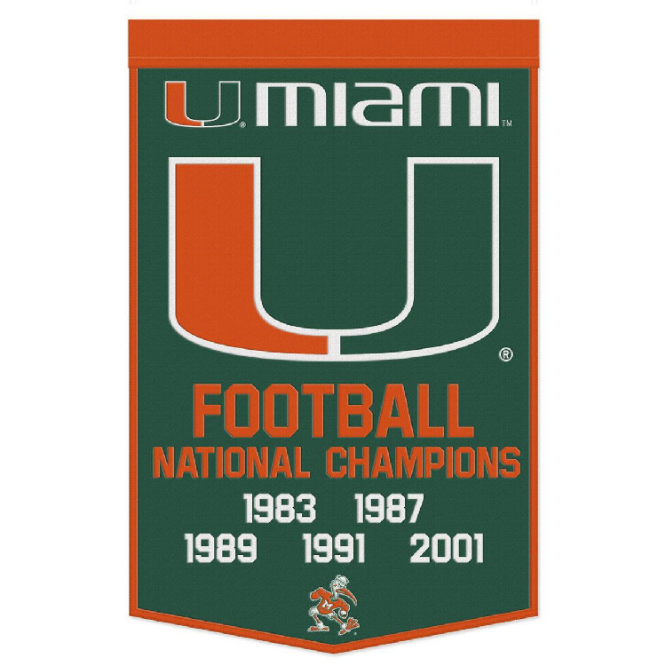 Miami Hurricanes Banner Wool 24x38 Dynasty Champ Design Football