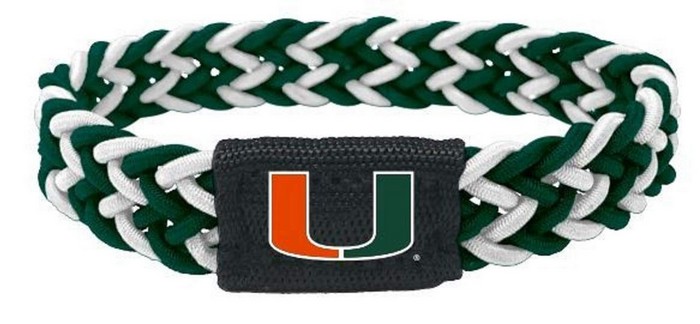 Miami Hurricanes Bracelet Braided Dark Green and White