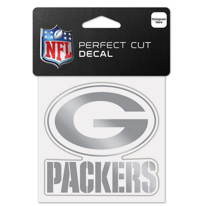 Green Bay Packers Decal 4x4 Perfect Cut Metallic Silver -