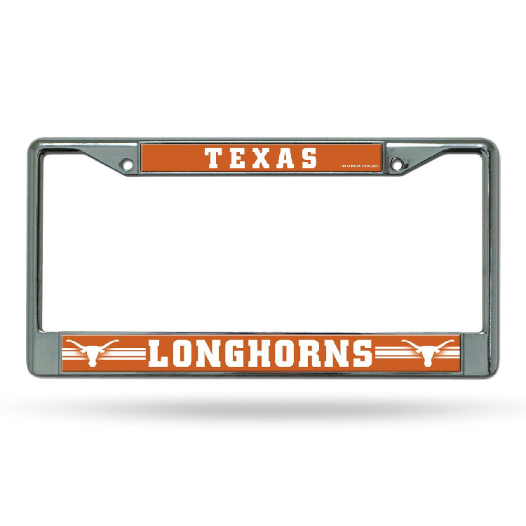 Texas Longhorns License Plate Frame Chrome Printed Insert