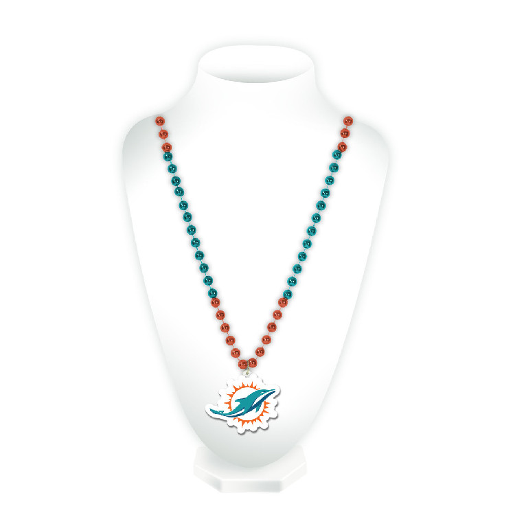 Miami Dolphins Beads with Medallion Mardi Gras Style