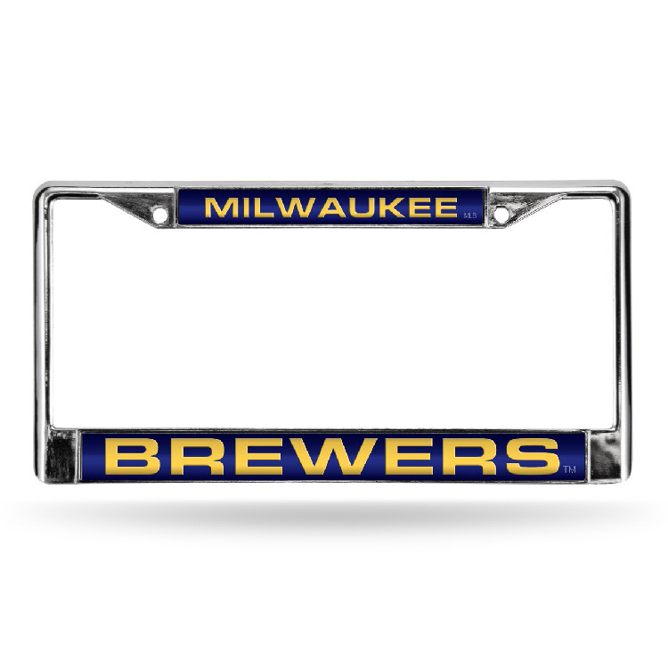 Milwaukee Brewers License Plate Frame Laser Cut Chrome Alternate Design