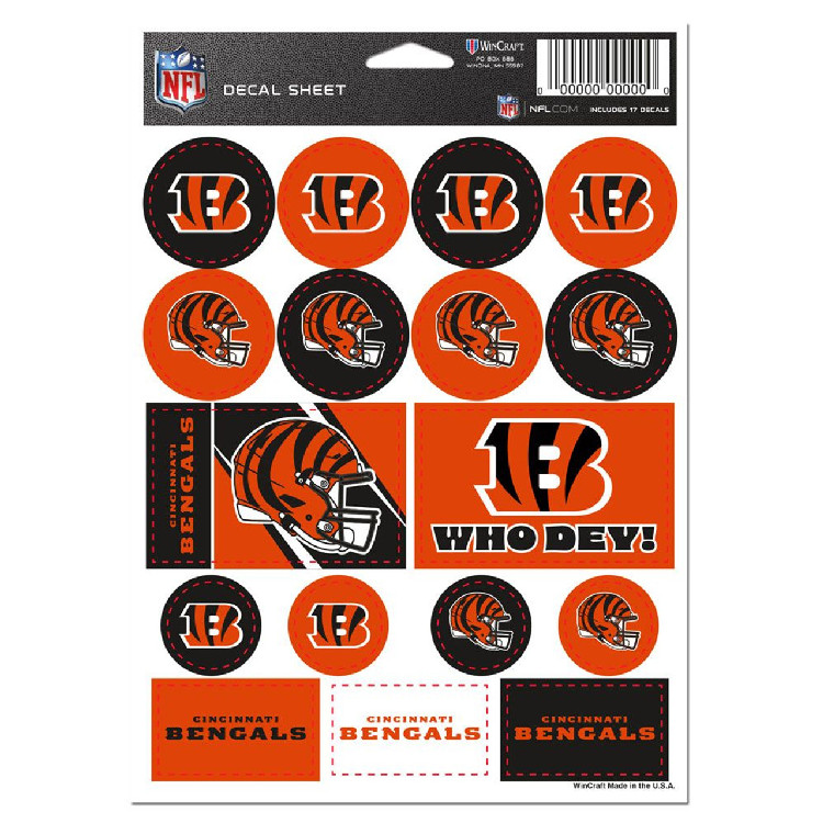 Cincinnati Bengals Decal Sheet 5x7 Vinyl