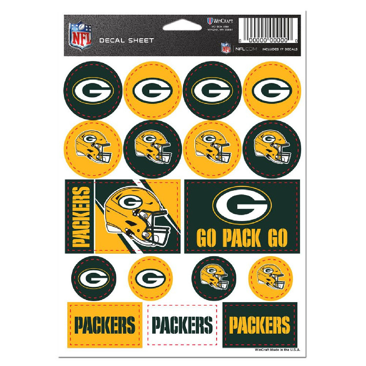 Green Bay Packers Decal Sheet 5x7 Vinyl